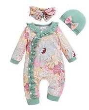 Baby Girl Clothes Infant Floral Print One-Piece Newborn Green-flow
