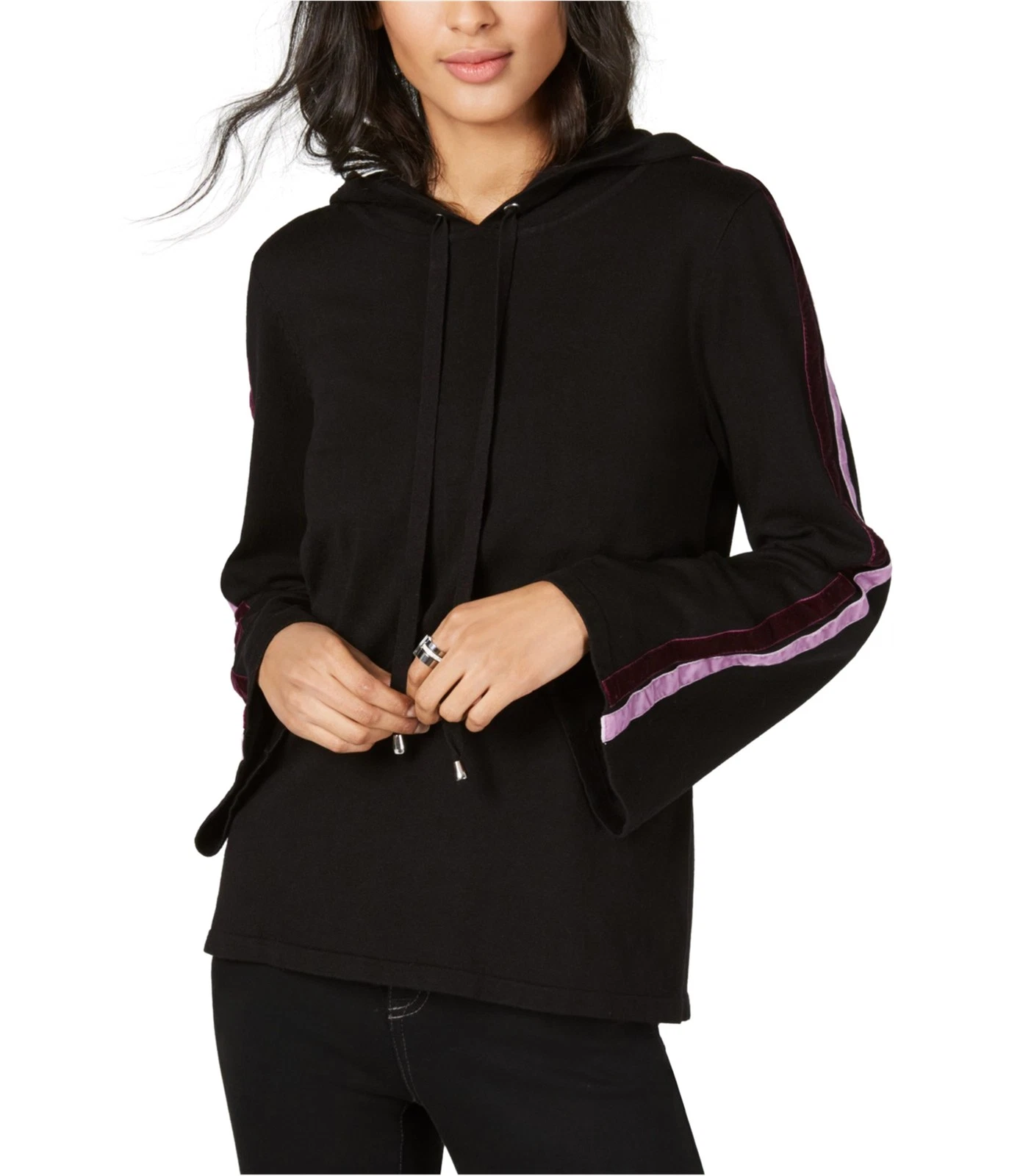 I.N.C Womens Velvet Stripe Hoodie Sweatshirt