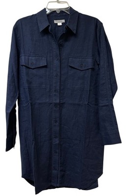 Outerknown Navy Blue Lace Trim Shirt Dress Linen Organic Cotton Size S NEW