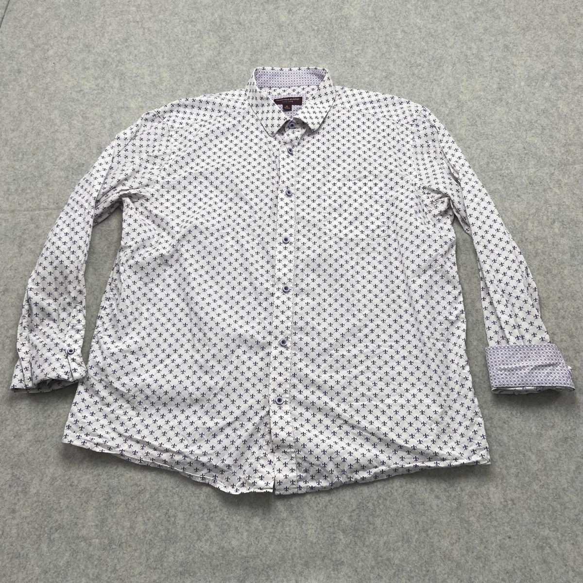 JOHNSTON & MURPHY Men's XXL Button Front Shirt Purple White Check