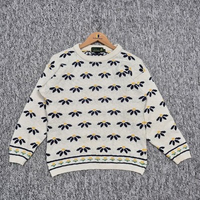 Tulchan Baumwollpullover creme Blumenmuster Rundhals Gr. M kuscheliger Strick