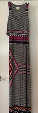 Maeve Anthropologie Overlay Maxi Dress Black Pink Ikat Geometric Print-XS