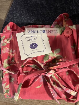 April Cornell Pink Cottage Rose Kitchen Chef Apron Cotton Canvas New