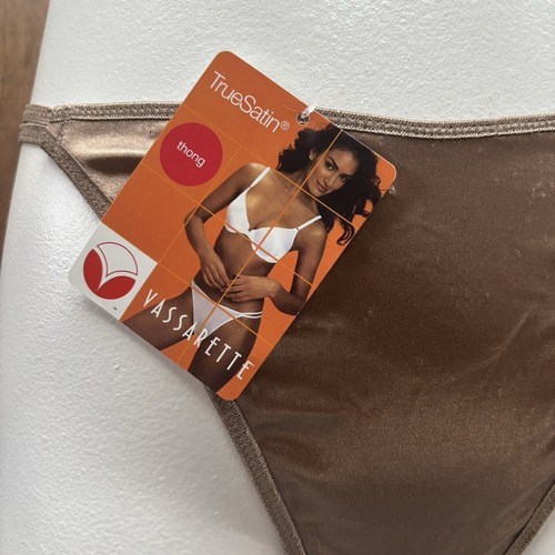 Vassarette TrueSatin Second Skin Thong Size 7/L Shiny Taupe Vintage #18-243 NWT - Picture 3 of 6