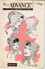 Advance 716 Bonnets Mother Daughter Fabric Hats Sewing PATTERN GIRL Toddler