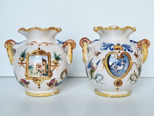 2 vases en faïence Italienne du 20ème Minghetti Faenza ? Majolique Italie - Afbeelding 1 van 16