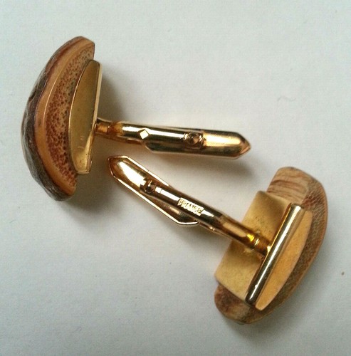 PAAR MANSCHETTENKNÖPFE Vintage GOLD PLATTE Dekor HOLZGESCHENK - Bild 7 von 7
