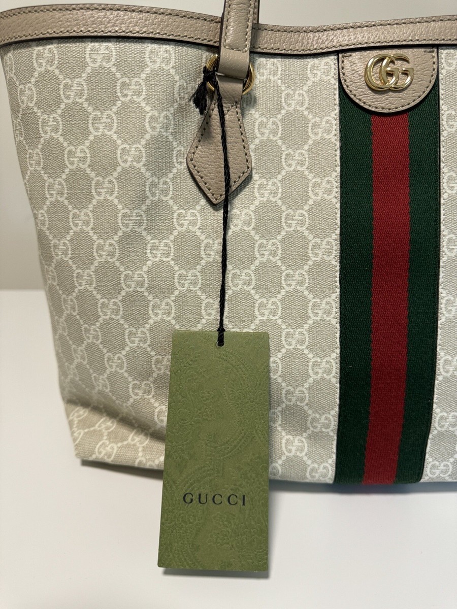 Gucci Ophidia Magnetic/Snap Closure GG Web Tote Medium Beige/Ebony