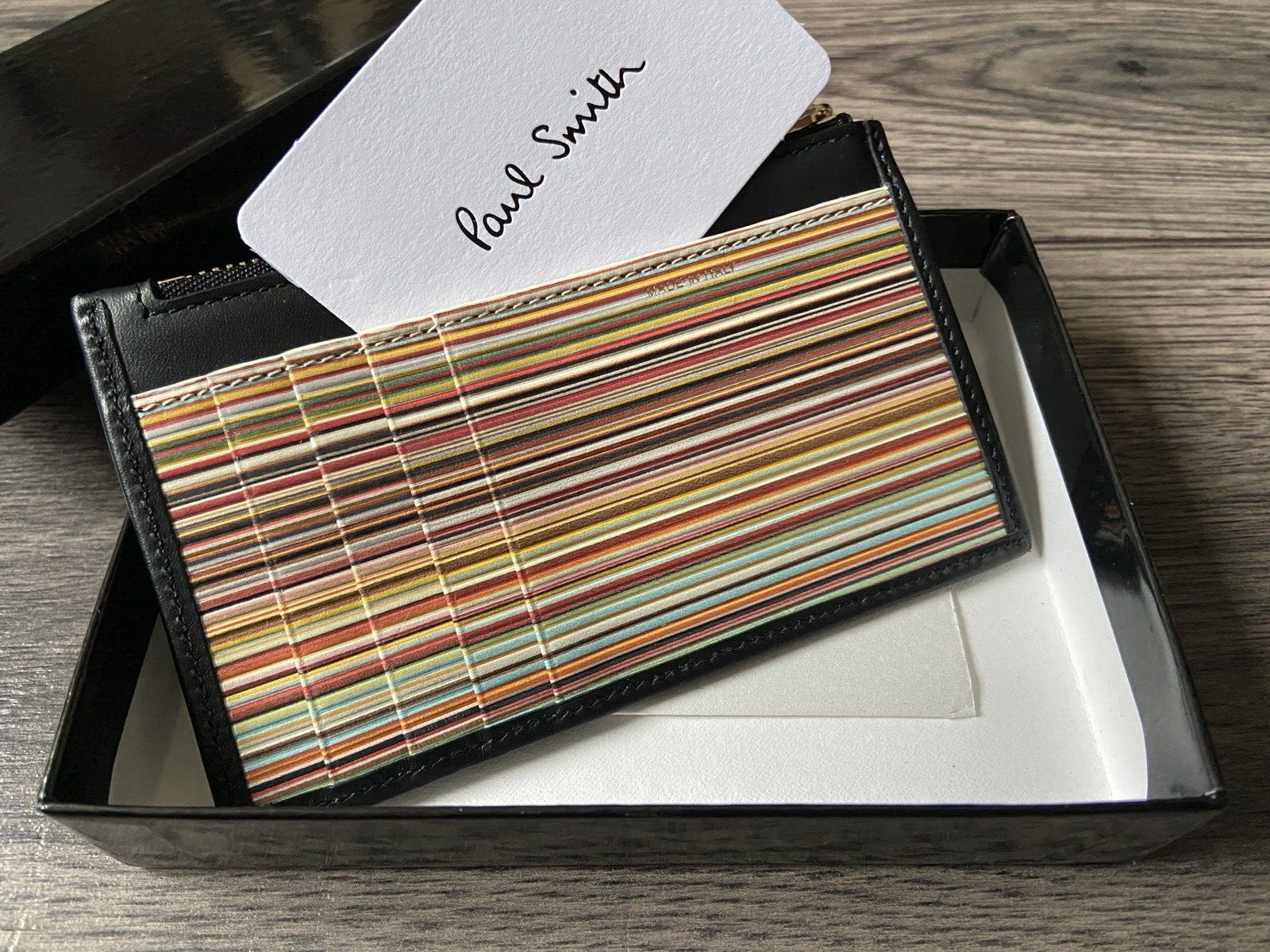 PAUL SMITH BLACK LEATHER ZIP POUCH & MULTISTRIPE CARDHOLDER ON REVERSE BNIB
