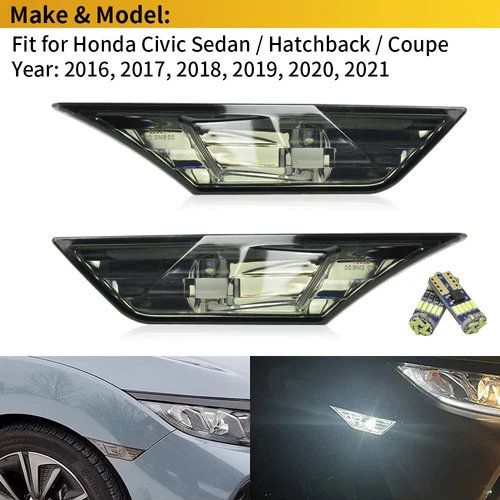 Smoked Side Marker Lamp Turn Signal Light W/ Led Bulbs For Honda Civic 16-2021 - Picture 2 of 12
