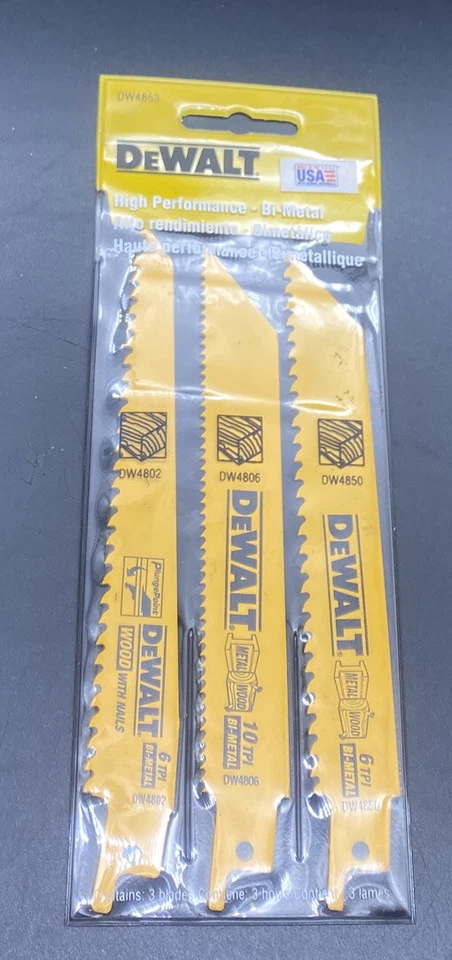 Hoja recíproca Dewalt 3 piezas 6" de largo alto rendimiento bimetálica nueva Foto 3 de 4