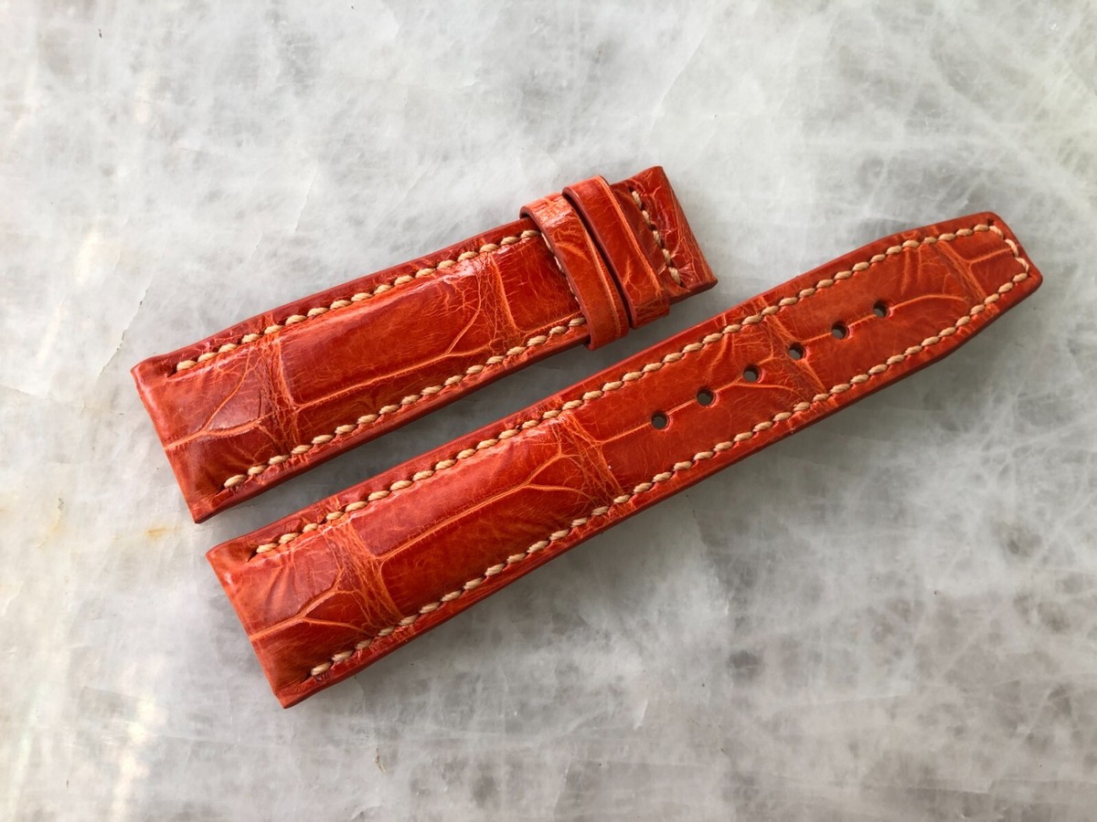 Unique Exotic Leather Strap – Genuine Alligator - Orange Red Color Custom Orange Alligator Leather Watch Strap | 7Strap main image 2