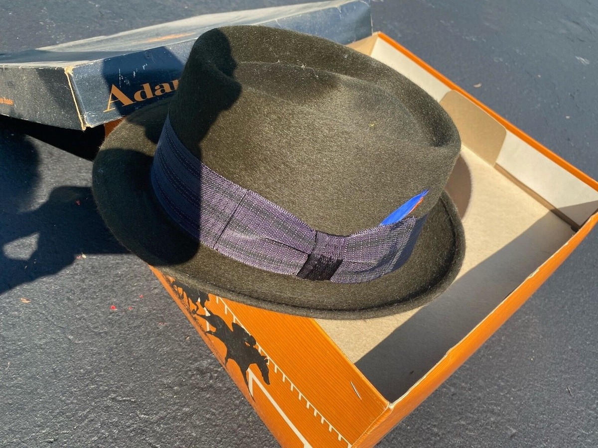 Vintage Adam Hat BROWN SIZE 7 WITH Hat Box - Box with HORSE