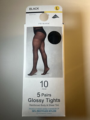 Size LARGE Primark 5 Pairs Black Glossy Tights