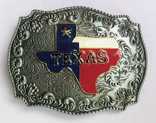 3-D STATE OF TEXAS MULTI-COLOR MAP RODEO COWBOY SILVER GOLD WESTERN BELT BUCKLE