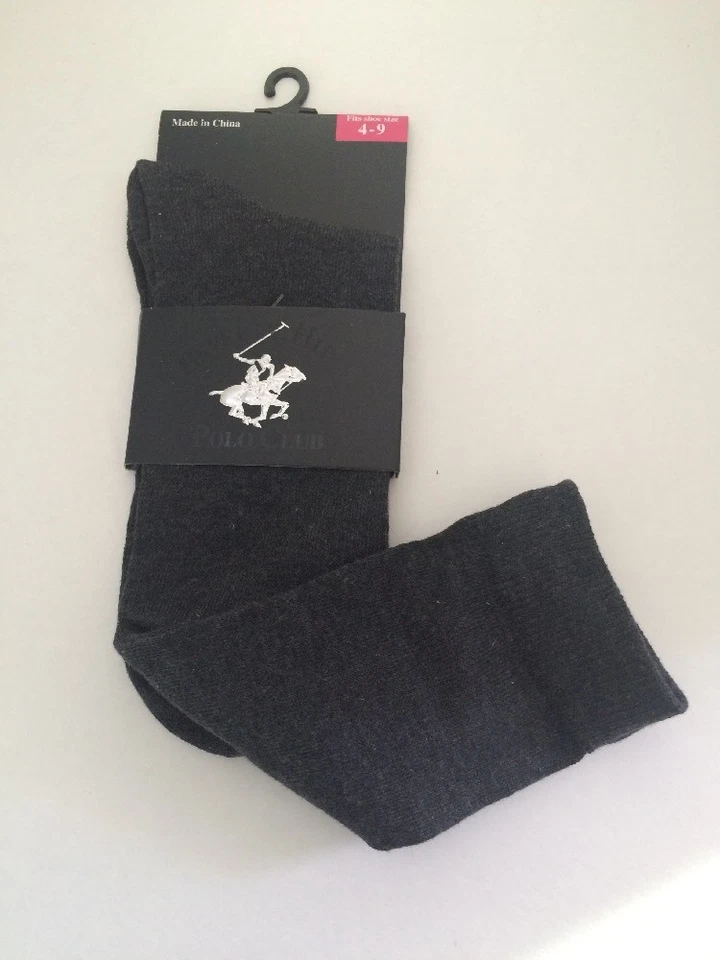 1-ПАРА НОСКОВ ЖЕНЩИН КОЛЕНА BEVERLY HILLS ПОЛО КЛУБ 4-9 КОМПЛЕКТ НОВЫЙ С ЯРЛЫКАМИ СЕРЫЙ - Изображение 2 из 4
