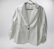 Women’s Button Down Blazers Long Sleeve Open Front JacketsPockets Size L White 