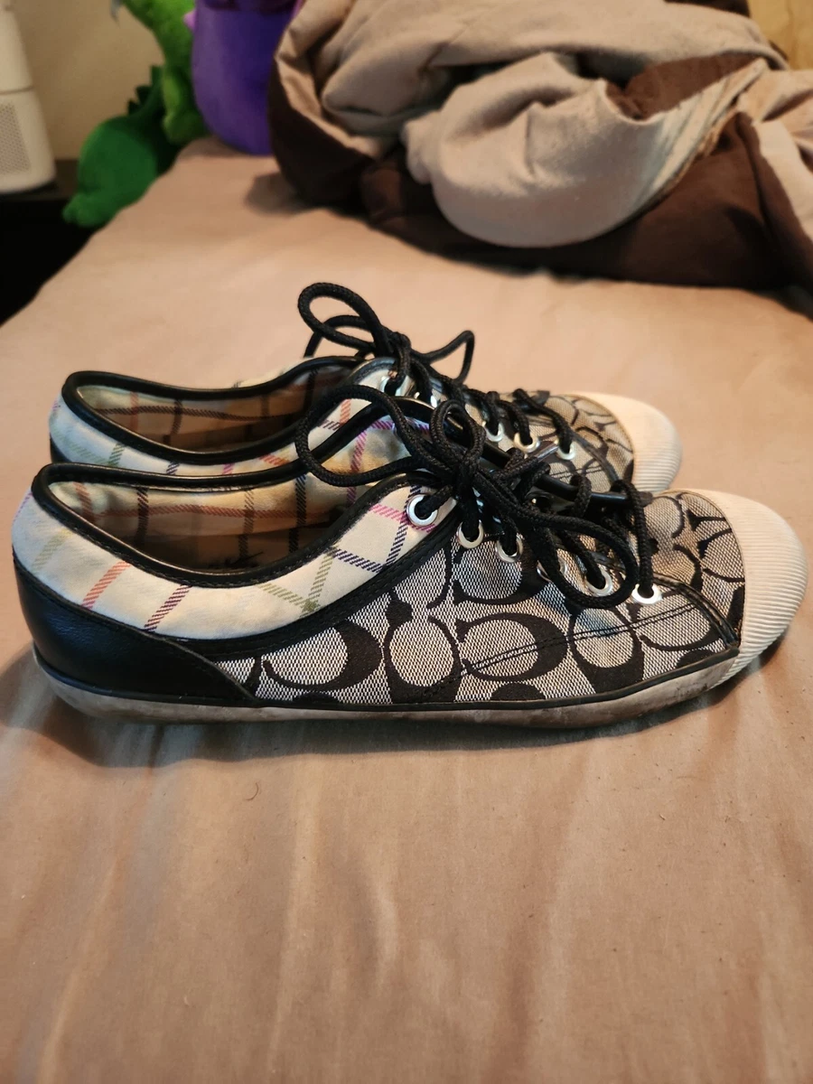 Coach Womens Shoes Size 8.5M Zorra Sneakers Gray Black Plaid Colorful Lining