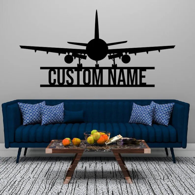 Wall Art Home Decor Metal Acrylic 3D Silhouette Poster USA Airplane Name Sign