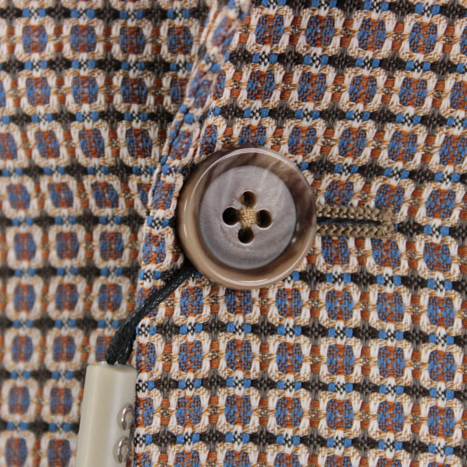 Corneliani Collection NWT Wool Sport Coat 50R (40R US) In Beige & Blue Geometric - Image 2 of 4