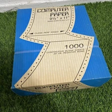 New Computer Paper 9 1/2 X 11 1000 Continuous Blank Sheet 20lb Bond