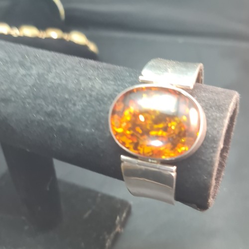 Sterling Silver 925 Bangle Large Baltic Amber Elegant Antique Bracelet Jewellery - Picture 10 of 13