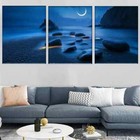 3pcs  Tranquil Ocean Shore with Crescent Moon Wall Art Canvas Unframed/Framed