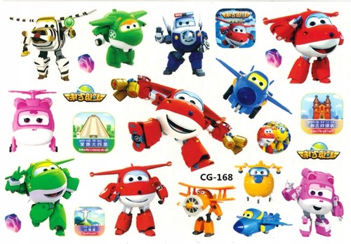 Super Wings Hojas de tatuaje temporales pegatinas Niños Niños Bolsa de fiesta de cumpleaños - Imagen 7 de 10