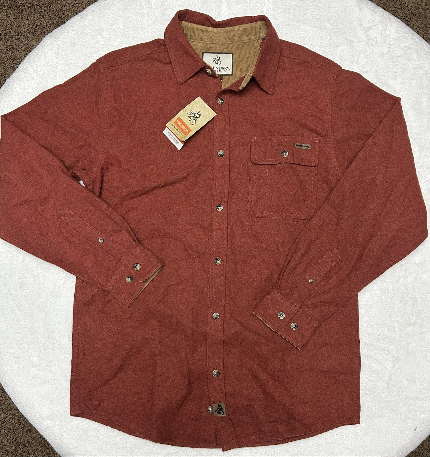 Legendary Whitetails Shirt Mens M Burnt Orange Buck Camp Flannel Button Shacket