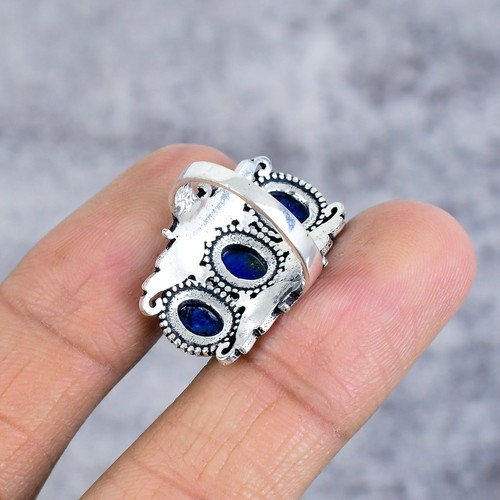Natural Lapis Lazuli Gemstone Handmade 925 Sterling Silver Ring Gift For Her - 第 4/4 張圖片