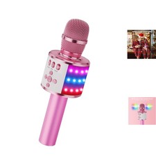 Karaoke Microphone with LED Lights - Bluetooth Singing Mic for Family Fun