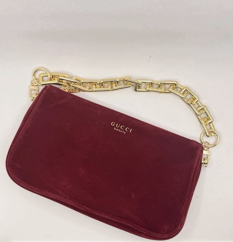 Gucci Beauty Perfume Gift Velvet PouchBag Plastic Chain Strap Burgundy