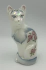 Fenton Opalescent Art Glass Hand Painted Cat Figurine Floral Signed