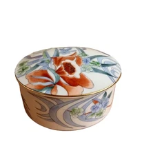 Takahashi San Francisco Flora Round Covered Trinket Box Gold rim 