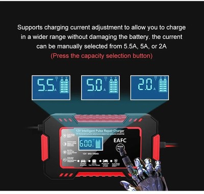 DE. Fast 12V 24V Auto Smart Lead-acid AGM GEL Battery Charger For Car Motorcycle