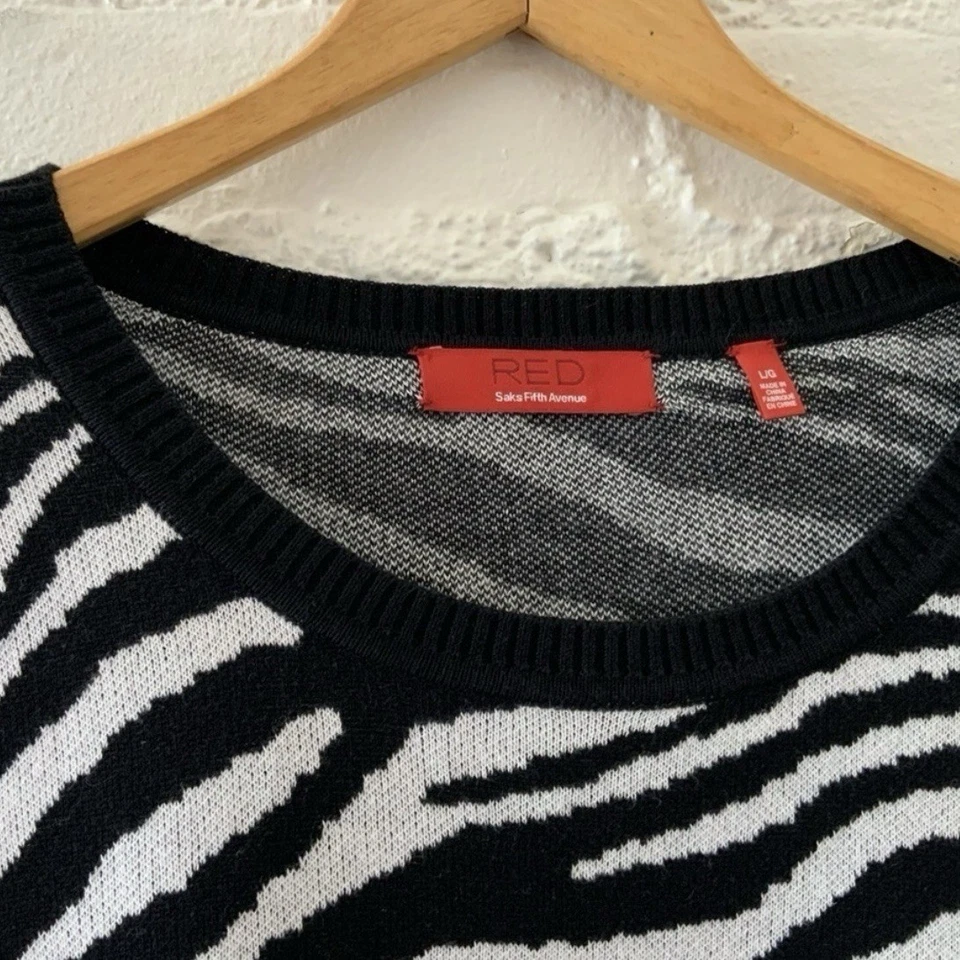 Saks Fifth Avenue Sweater Size L Polka Dot Animal Print Mix Long Sleeve Pullover - Image 2 of 4