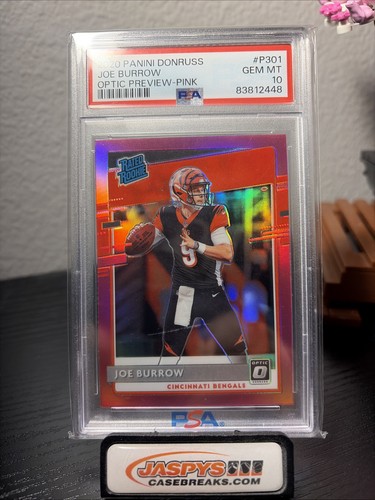 Joe Burrow 2020 Donruss Optic Preview Pink Prizm #P301 ROOKIE CARD PSA 10 LSU