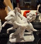 Vintage 30’s German Shepherd Dog, Boy Figurine 103 12 Milk glass Made In Germany