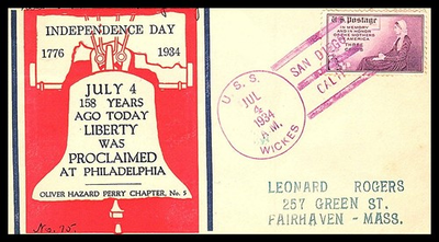 #ad #ad USS WICKES DD 75 INDEPENDENCE DAY 158 YEARS LIBERTY JUL 4 1934 COVER ESCW $5.70