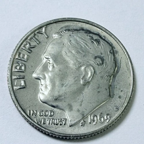 1969 Roosevelt Dime 10c Coin AU About Uncirculated Condition #5929