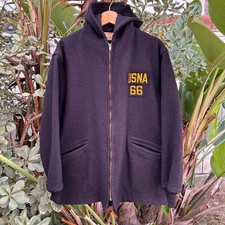 Vintage 1966 USNA Naval Academy Wool Zip Hoodie Jacket — 25x29.5
