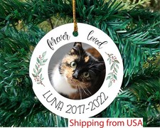 Cat memorial Christmas ornament, Pet memorial ornament with photo, Personaliz...