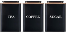 Tea Coffee Sugar Canisters Set 3 Black Airtight Kitchen Storage Jars