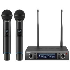 Wireless Microphone System, Auto Scan Pair Professional Rechargeable Wirele...