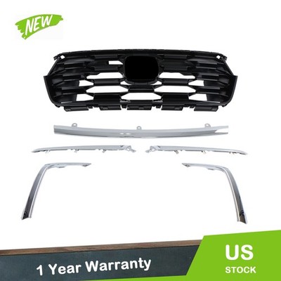 For Honda Pilot 2023-2025 Glossy Black Grille with Chrome Molding Trim Plastic