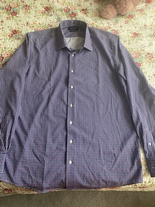 Nautica Men's Slim Fit Check Dress Shirt Blue Purple White 16.5 34/35