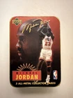 1996 Upper Deck 5 Michael Jordan 5 metal cards and tin container.