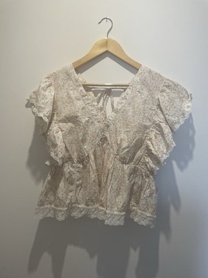 M&S Pure Cotton Ruffle Embroidered Floral Blouse Size14  Brand New Tags Rrp £36 