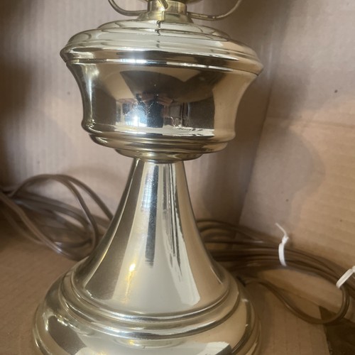 Pair Vintage Brass Finish Hurricane Lamps Milk Glass Shades 20” - Picture 3 of 6
