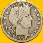 1898 U.S. BARBER SILVER QUARTER 25c COIN (VG-Very Good)